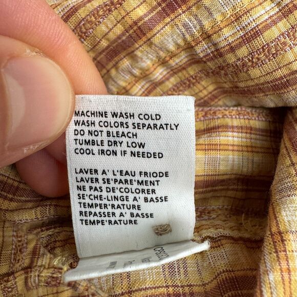 Royal Robbins Seersucker Organic Cotton Button Down Shirt Men Large Yellow Plaid - Picture 10 of 14